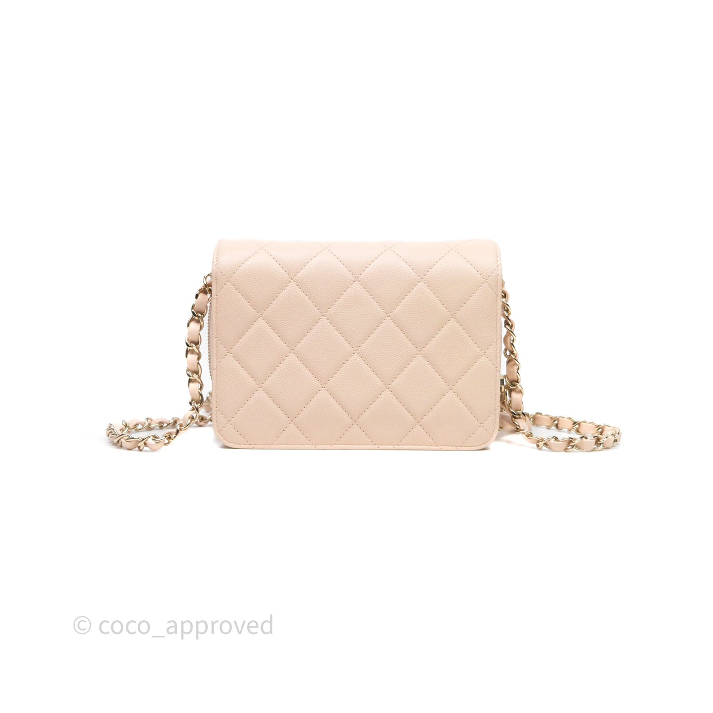 Chanel Small Like The Wallet Flap Quilted Light Beige Pink Caviar Gold Hardware 22C