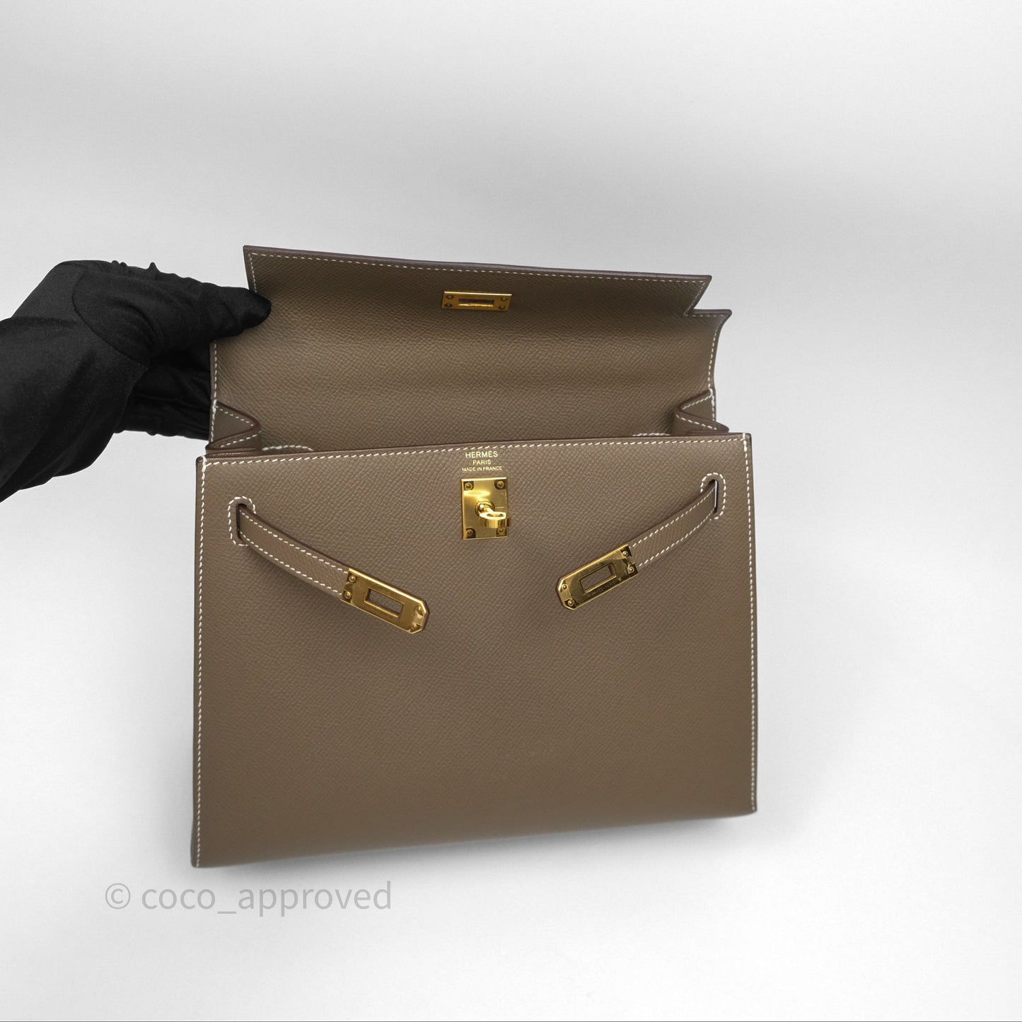 Hermès Kelly 25 Sellier Etoupe Epsom Gold Hardware