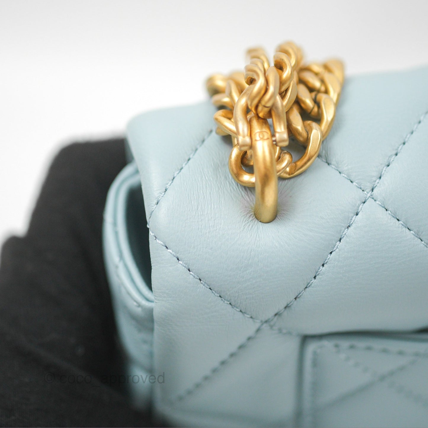 Chanel Quilted Enamel Pending CC Mini Square Flap Baby Blue Lambskin 22P