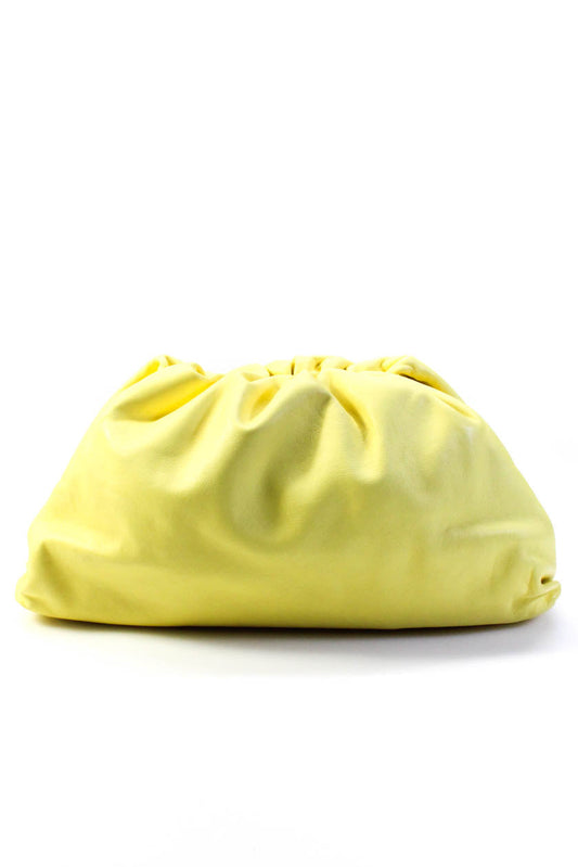 Luxury Bottega Veneta Womens The Pouch Hinged Leather Clutch Handbag Light Yellow