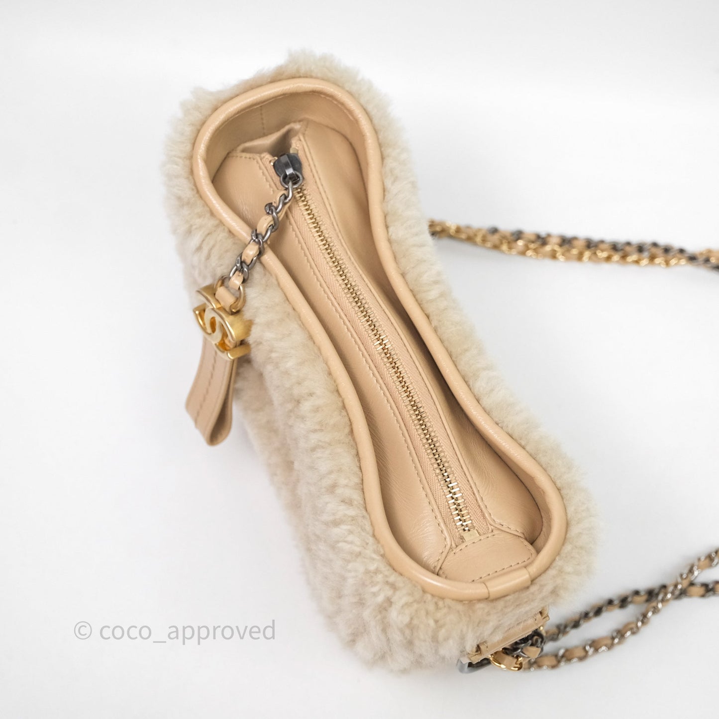 Chanel Small Gabrielle Hobo Shearling Beige Mixed Hardware