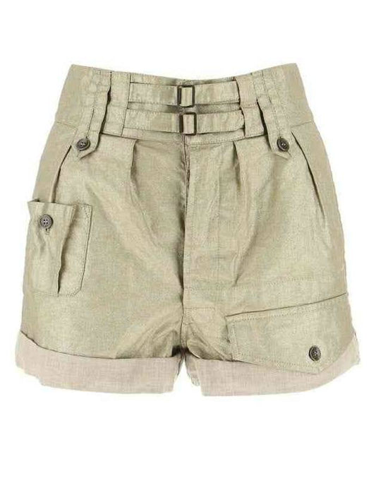 Luxury Saint Laurent Women's Cargo High Waist Shorts Beige