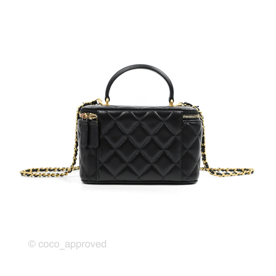 Chanel Vanity Rectangular Top Handle Black Lambskin Gold Hardware
