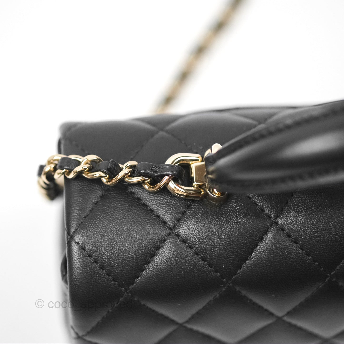 Chanel Top Handle Mini Rectangular Flap Bag with Charm Black Lambskin Gold Hardware