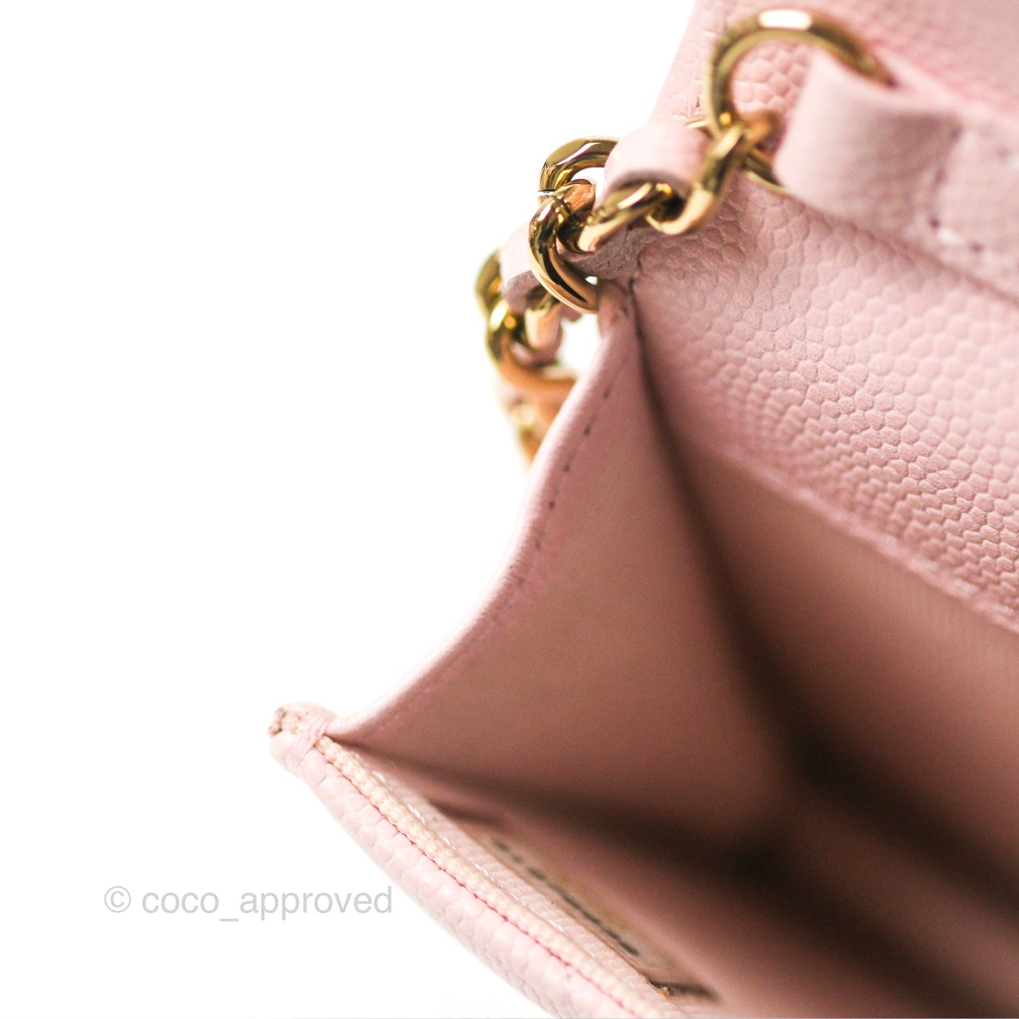 Chanel Mini Wallet With Chain Light Pink Caviar Gold Hardware