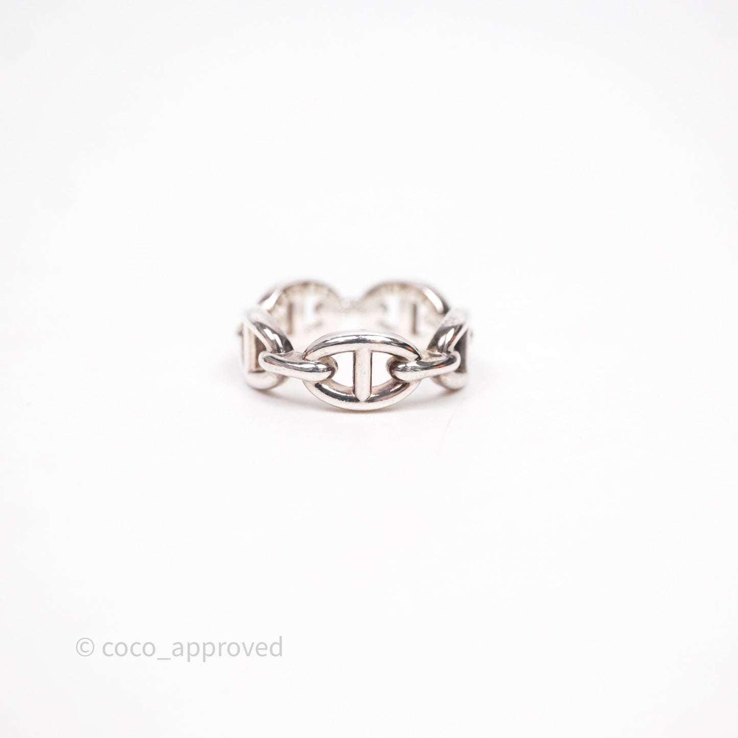 Hermès Sterling Silver PM Chaine d'Ancre Enchainee Band Ring Size 53