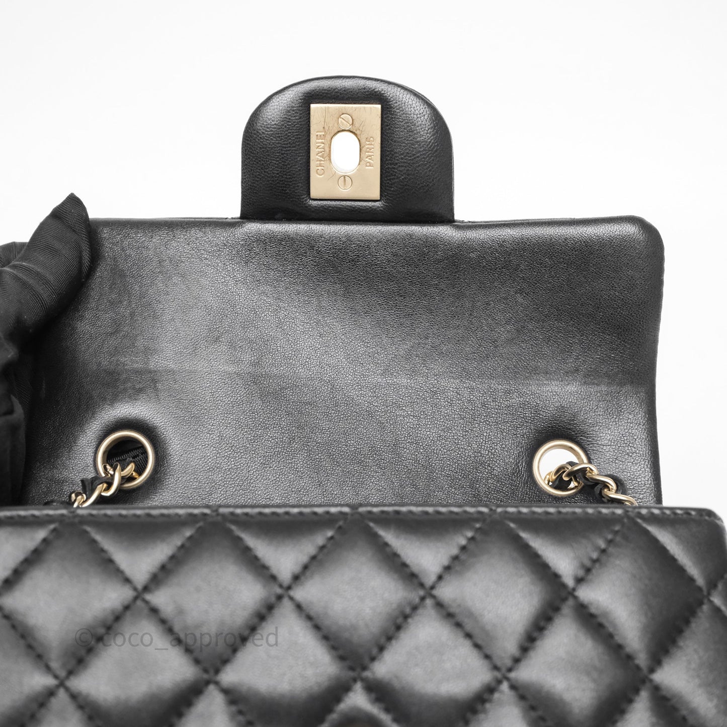 Chanel Quilted Extra Mini Rectangular Flap Black Lambskin Aged Gold Hardware