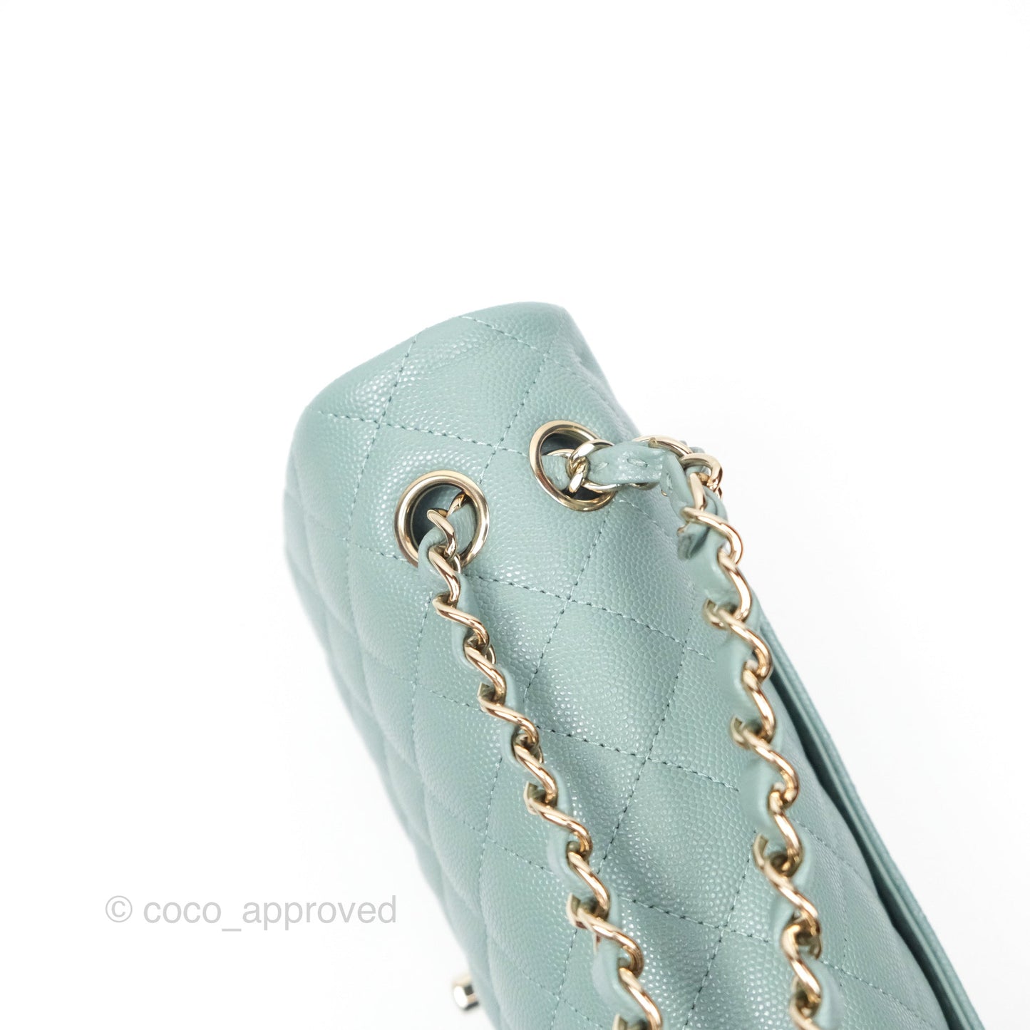 Chanel Classic M/L Medium Flap Quilted Tiffany Seafoam Green Caviar Gold Hardware