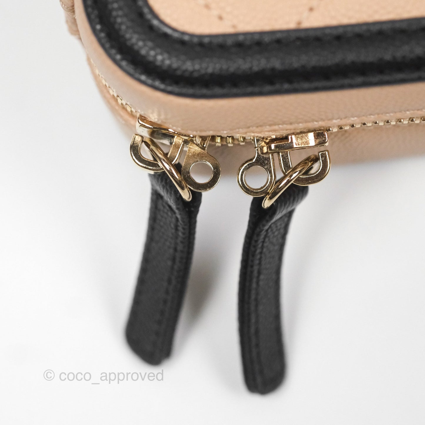 Chanel Quilted New Small CC Filigree Vanity Case Beige Caviar Gold Hardware