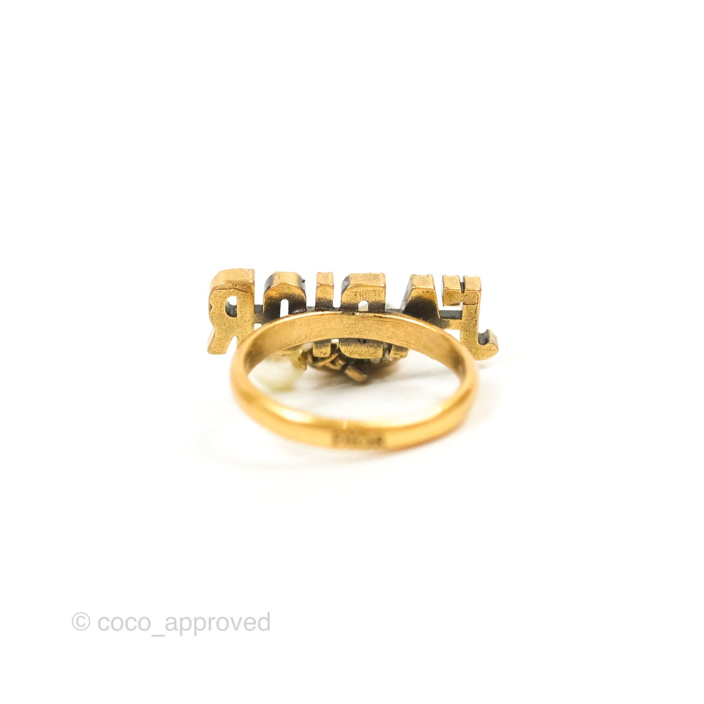 Dior J'adior Crystal Drop Charm Ring Set Antique Gold Tone