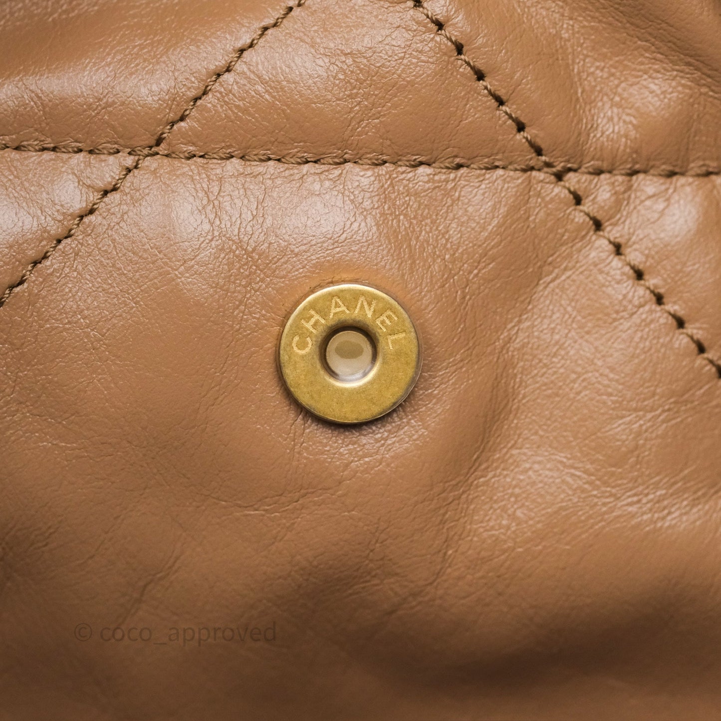 Chanel 22 Small Beige Shiny Calfskin Aged Gold Hardware