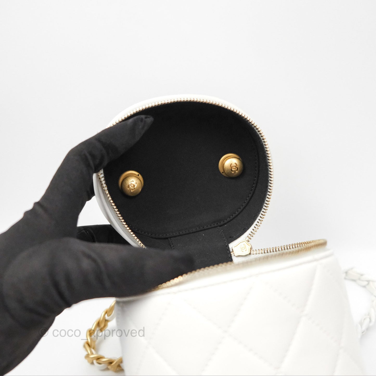 Chanel Vanity Case With Chain Shoulder Bag Quilted Calfskin Leather White