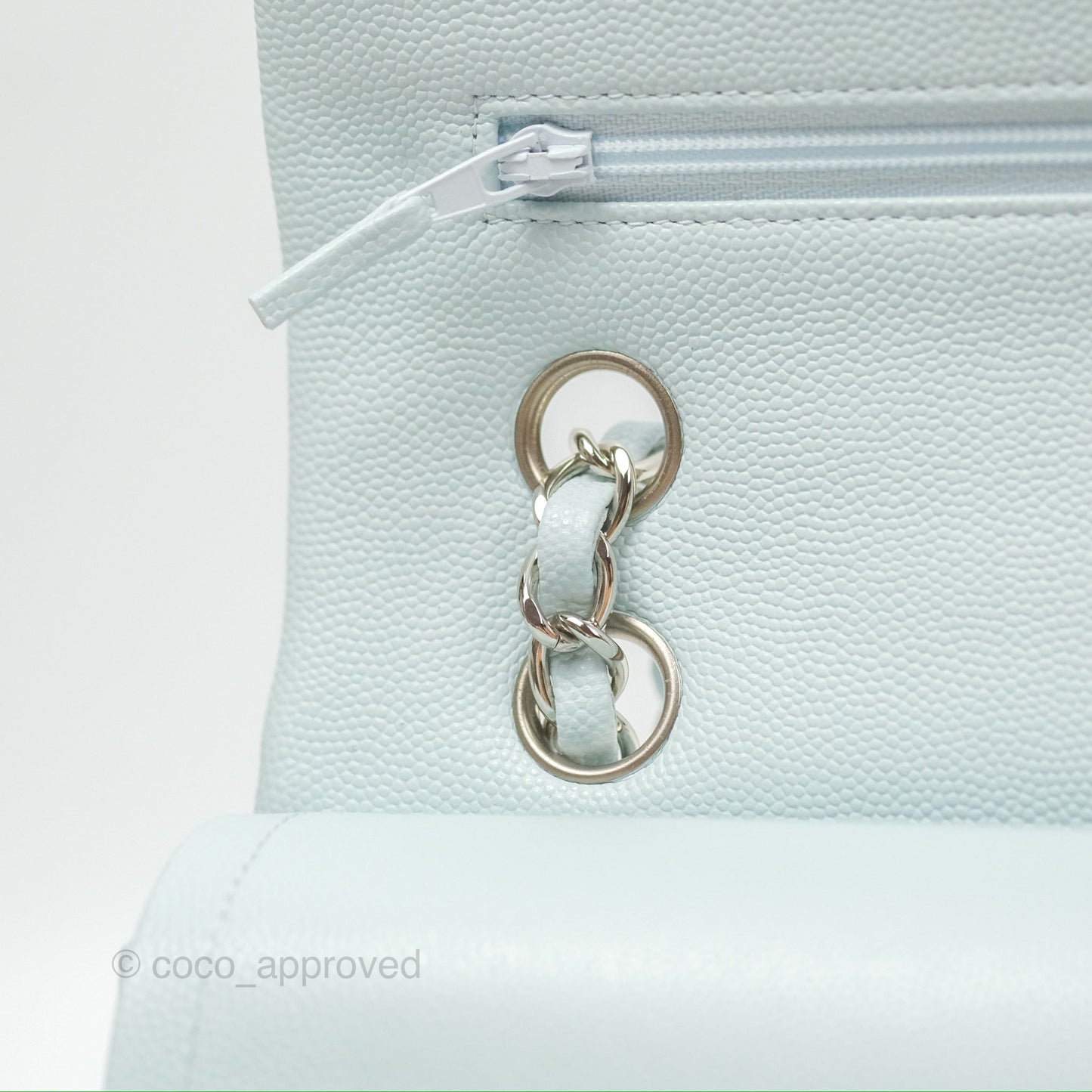 Chanel Medium Classic Flap Quilted Pale Blue Caviar Silver Hardware