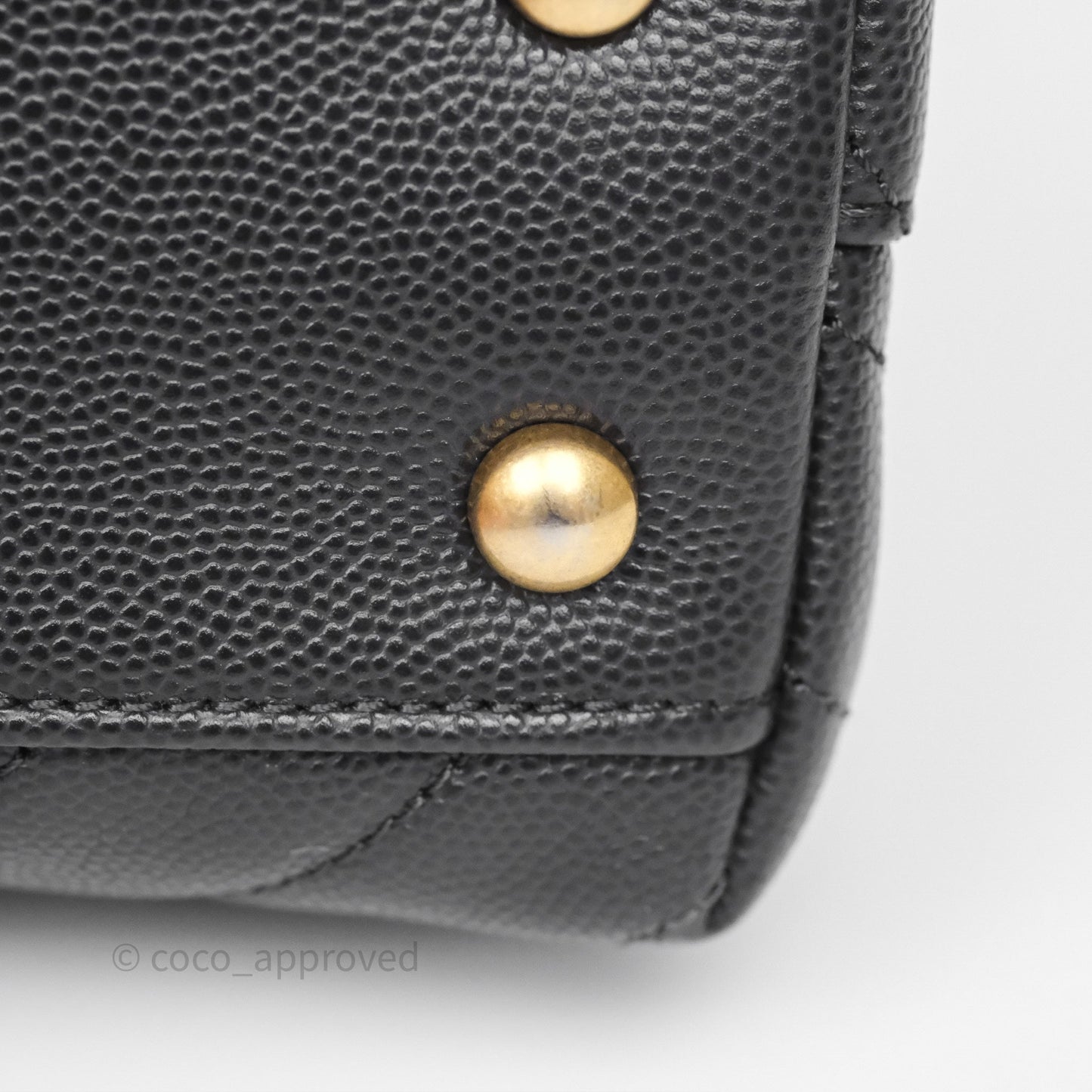 Chanel Small Coco Handle Chevron Dark Grey Caviar Aged Gold Hardware