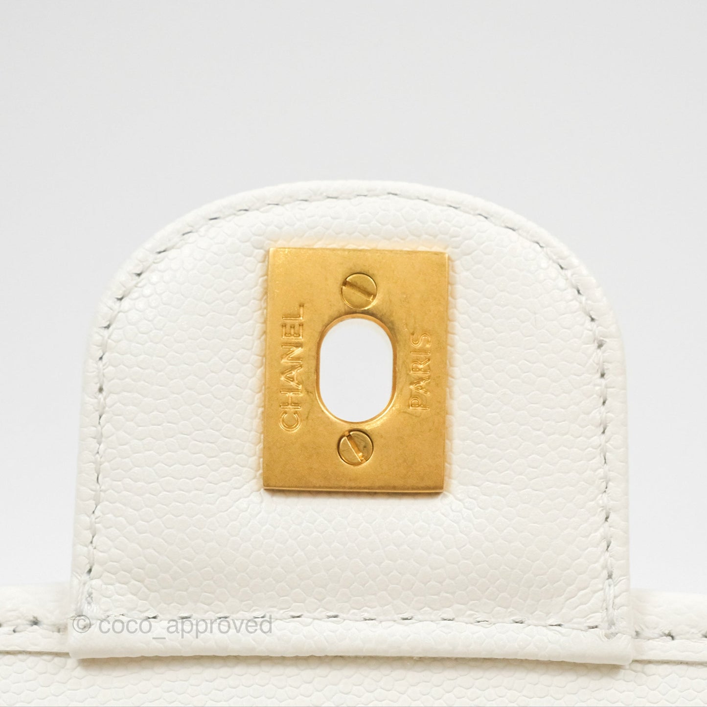 Chanel Mini School Memory Top Handle Flap White Caviar 22K