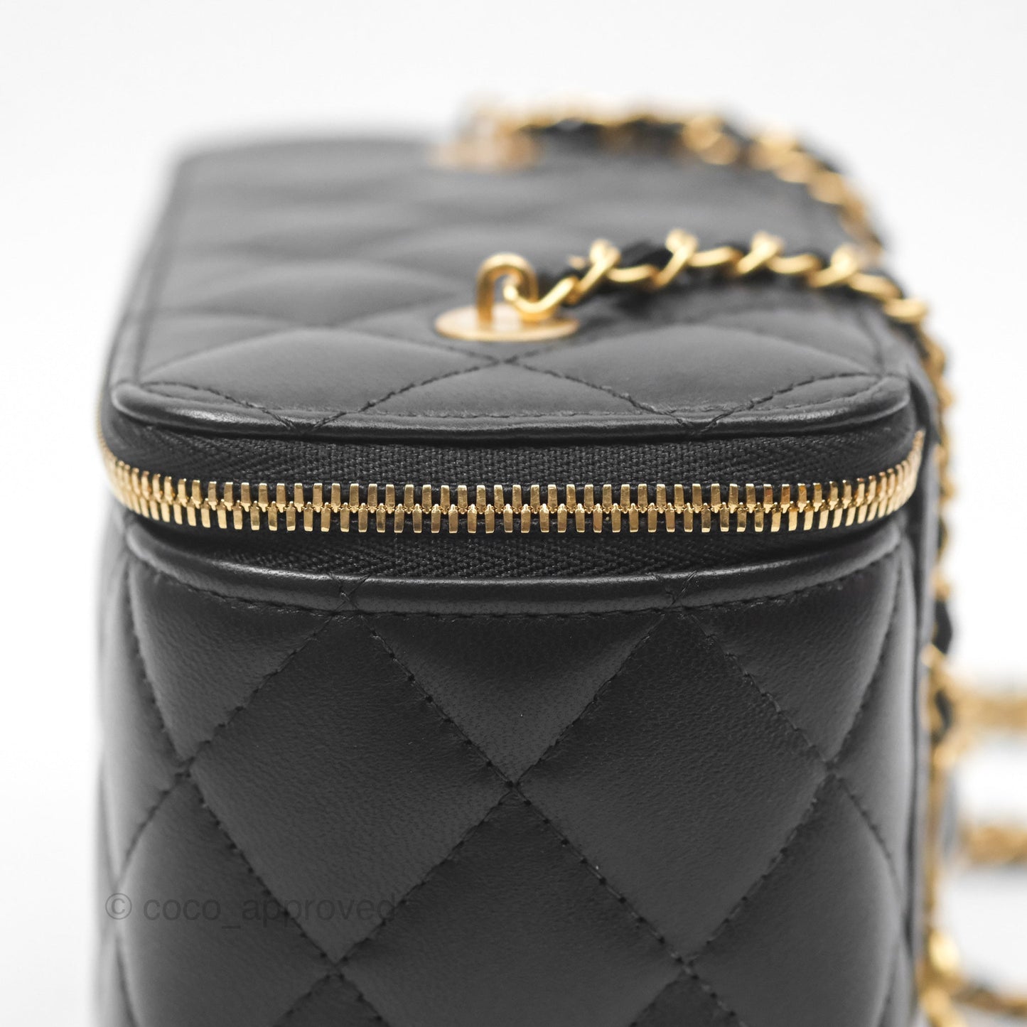 Chanel Vanity with COCO Heart Chain Black Lambskin Aged Gold Hardware