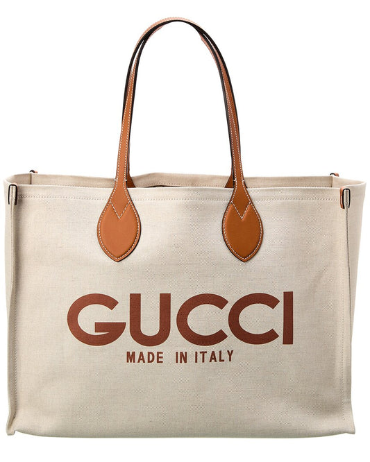 Luxury Gucci Trending 2025 Logo Print Canvas & Leather Tote