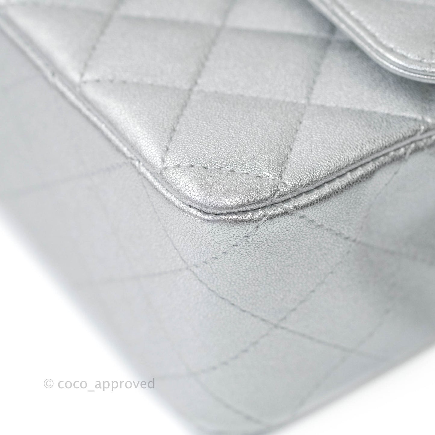 Chanel Quilted Mini Rectangular Flap Metallic Silver Lambskin Silver Hardware