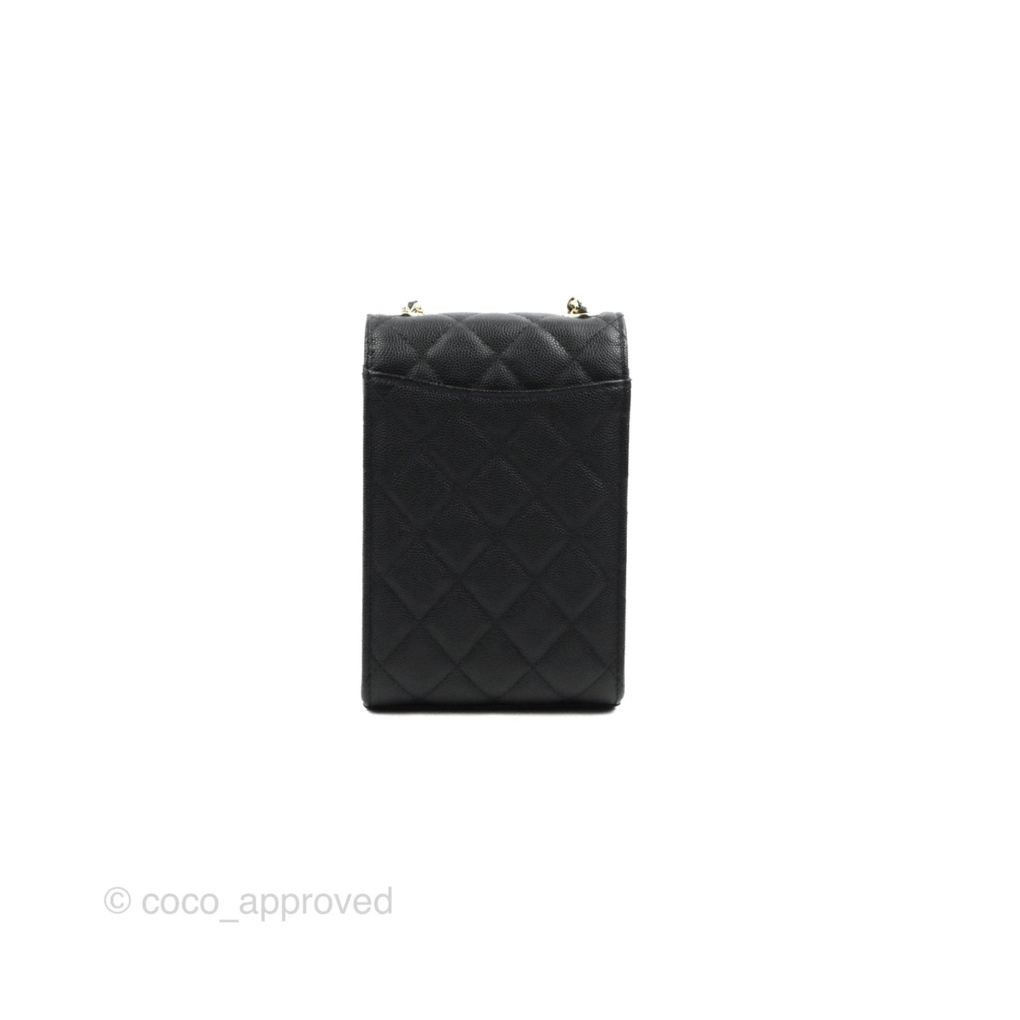 Chanel Classic Quilted Phone Holder Black Caviar Gold Hardware