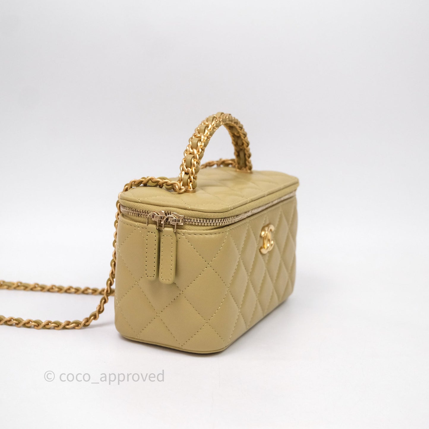 Chanel Top Handle Vanity with Chain Olive Green Lambskin Aged Gold Hardware