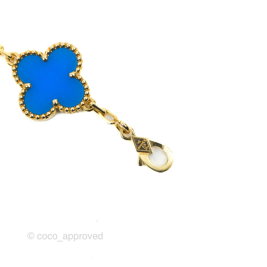 Van Cleef & Arpels Vintage Alhambra 5 Motifs Blue Agate Yellow Gold Bracelet