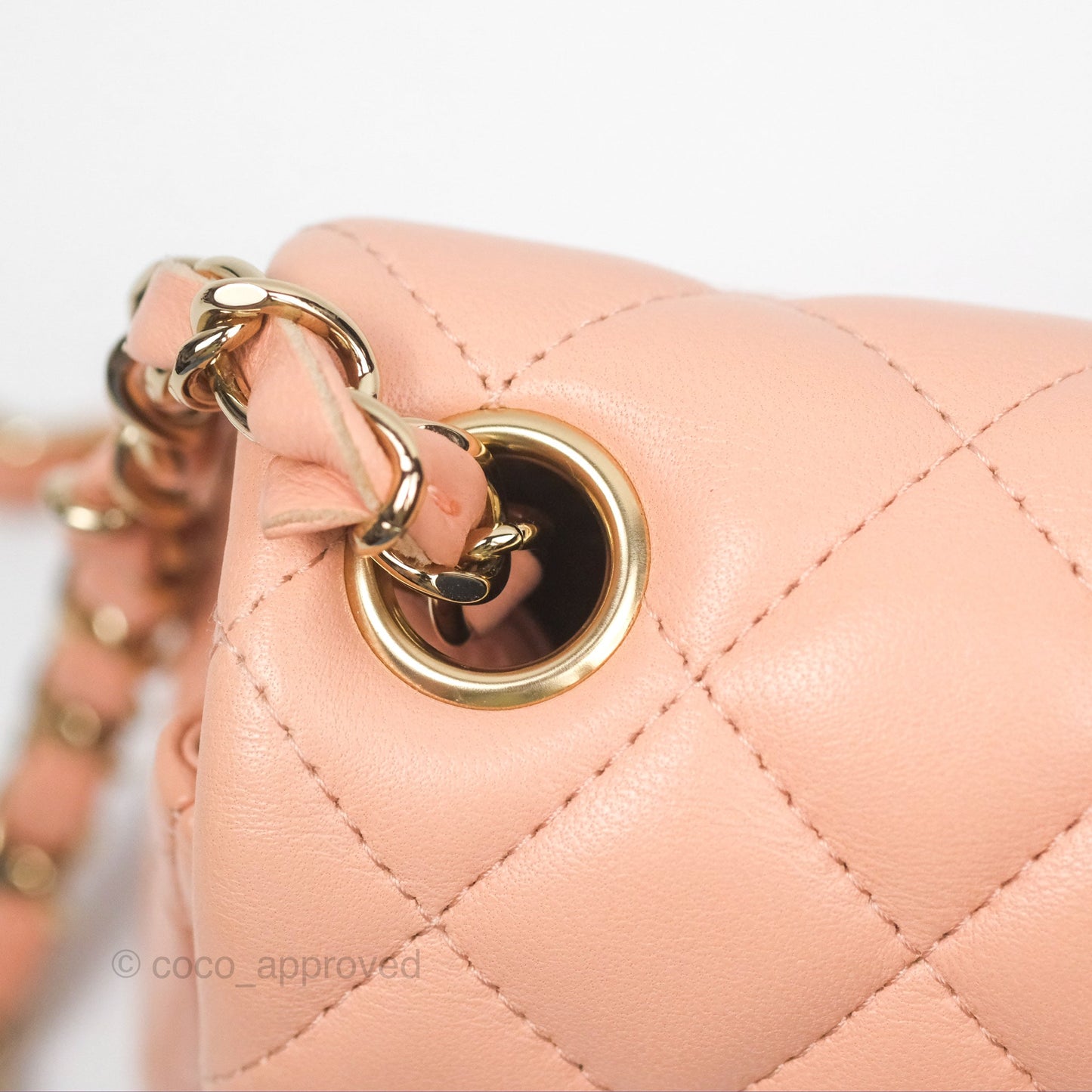 Chanel Quilted Mini Square Lambskin Light Beige Pink Gold Hardware
