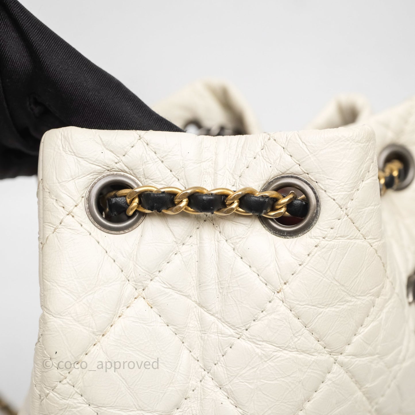 Chanel Small Gabrielle Backpack White Black Aged Calfskin