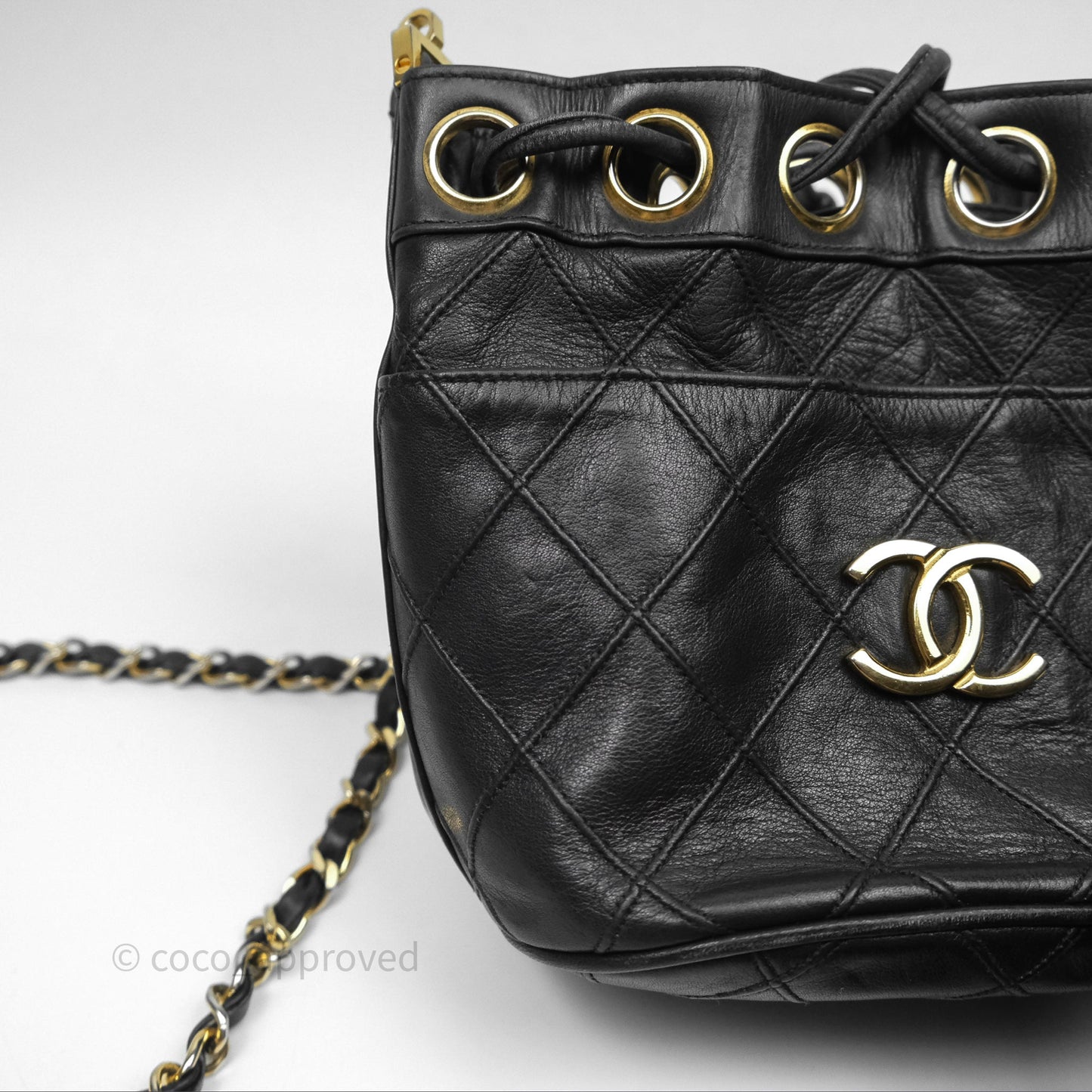 Chanel Vintage Mini CC Bucket Bag Black Lambskin Gold Hardware