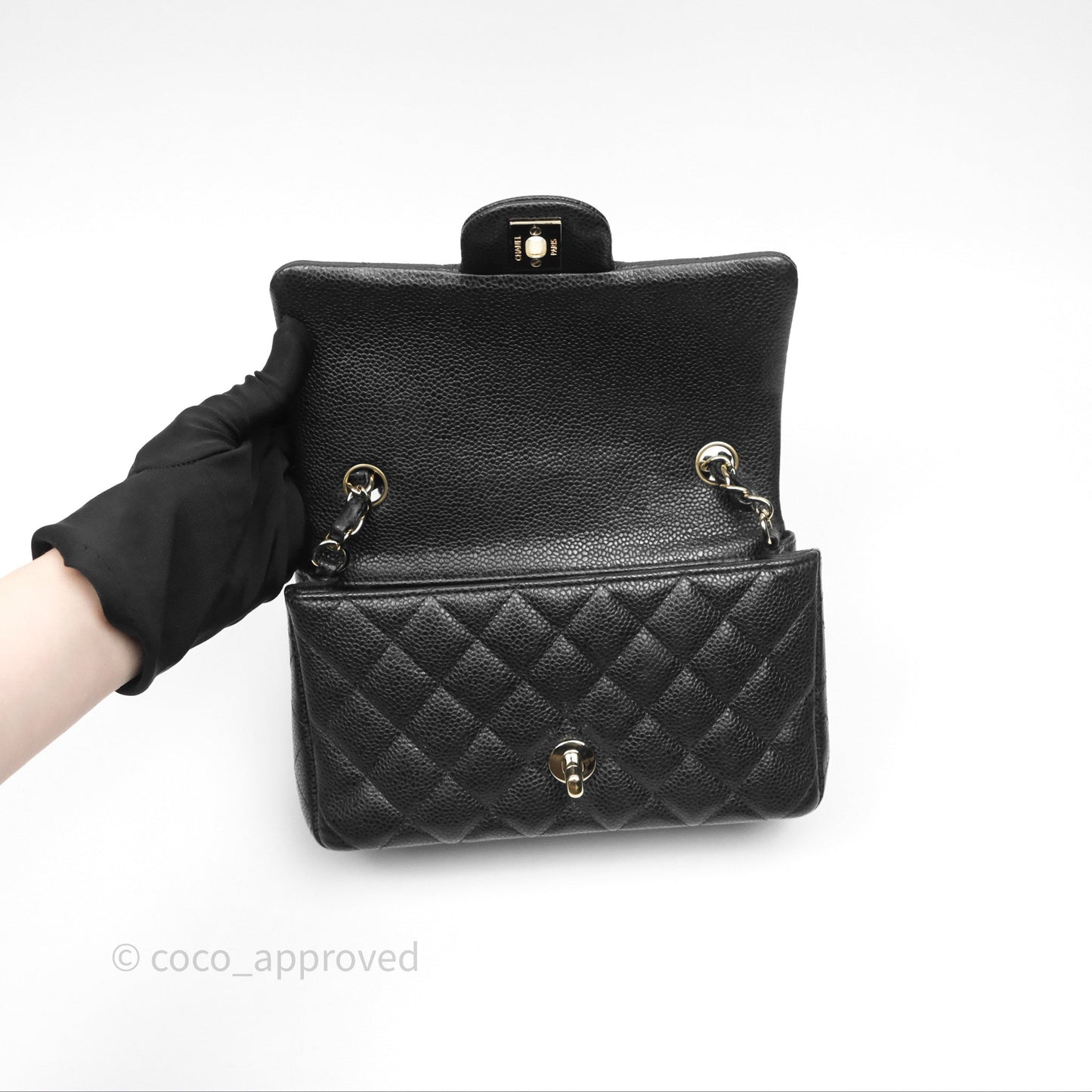Chanel Quilted Mini Rectangular Black Caviar Gold Hardware