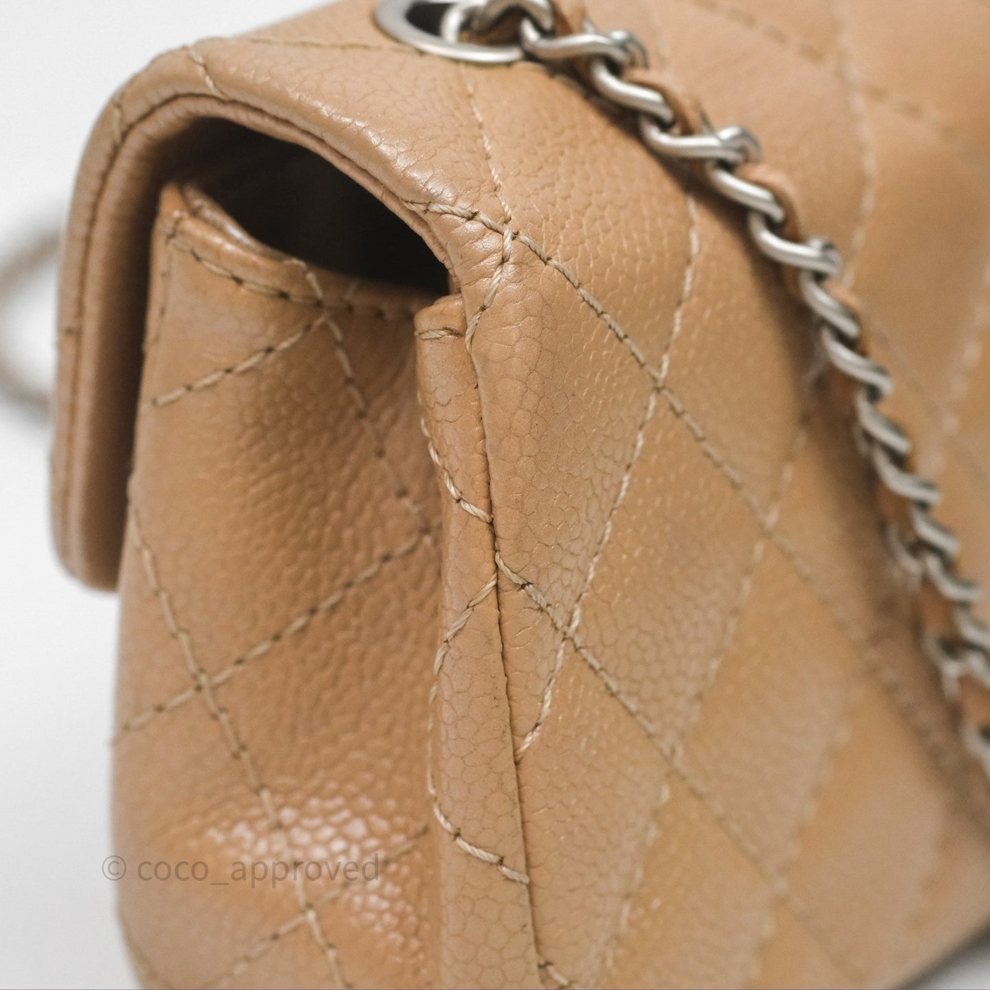 Chanel Quilted Extra Mini Rectangular Flap Beige Caviar Matt Silver Hardware