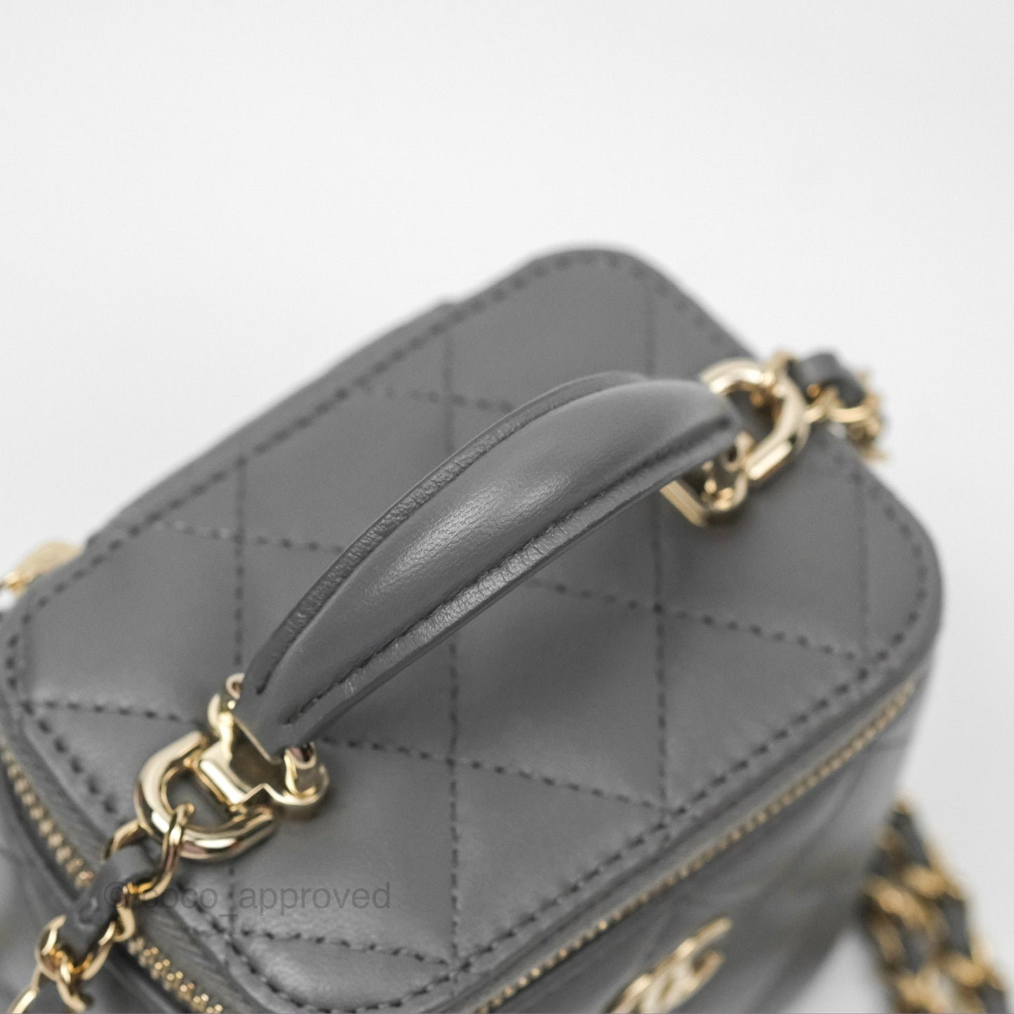 Chanel Mini Top Handle Vanity With Chain Grey Lambskin Gold Hardware