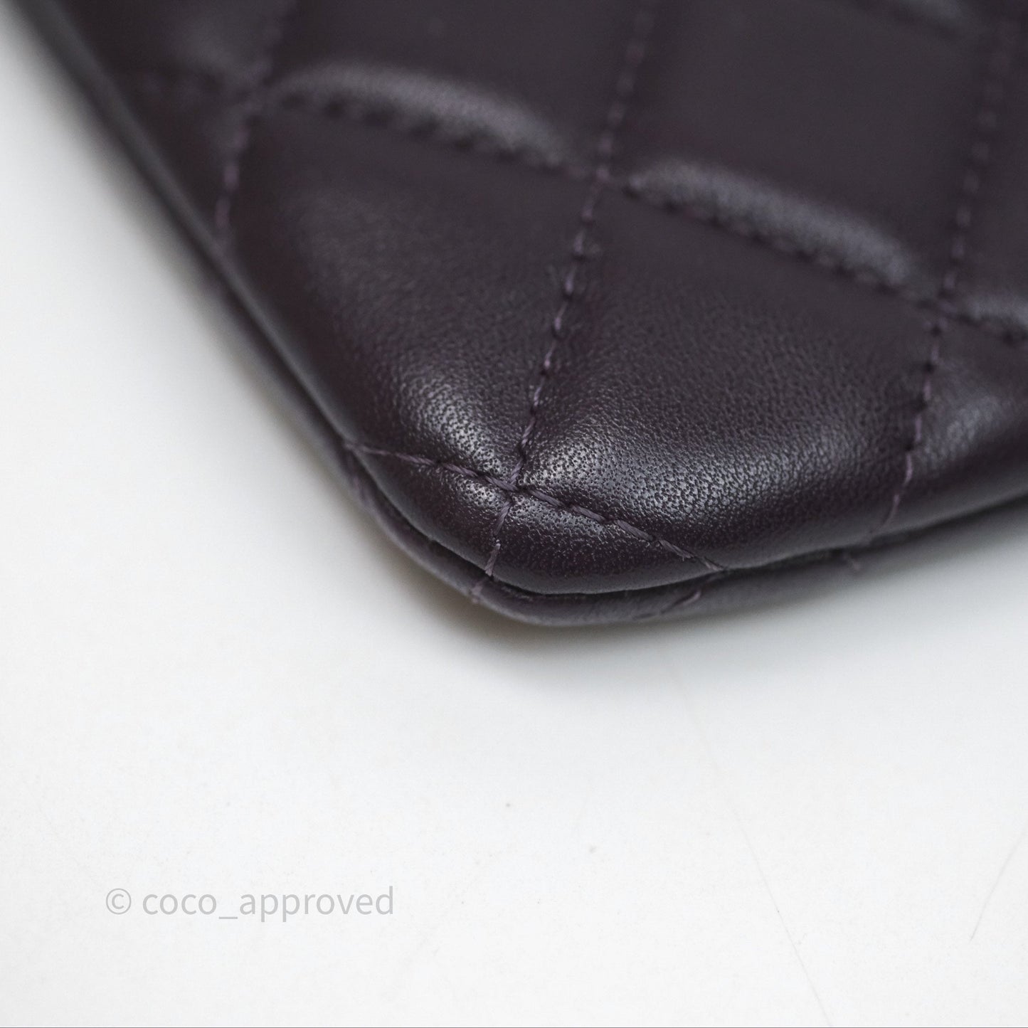 Chanel Quilted Small O Case Dark Purple Lambskin Silver Hardware