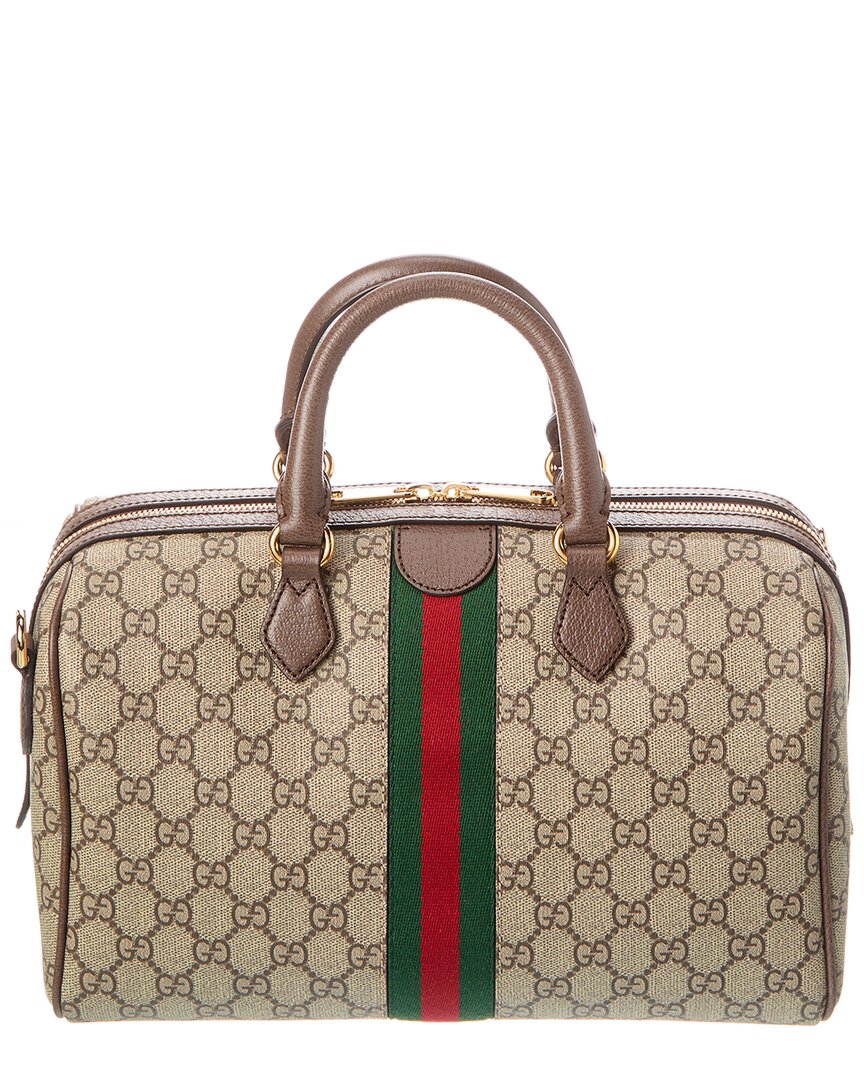 Luxury Gucci Trending 2025 Ophidia Top Handle GG Supreme Canvas & Leather Duffel Bag, Brown