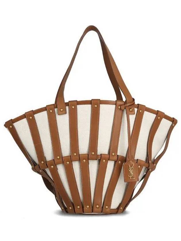 Luxury Saint Laurent Beatrix Pannier Canvas Tote Bag Greg Brick