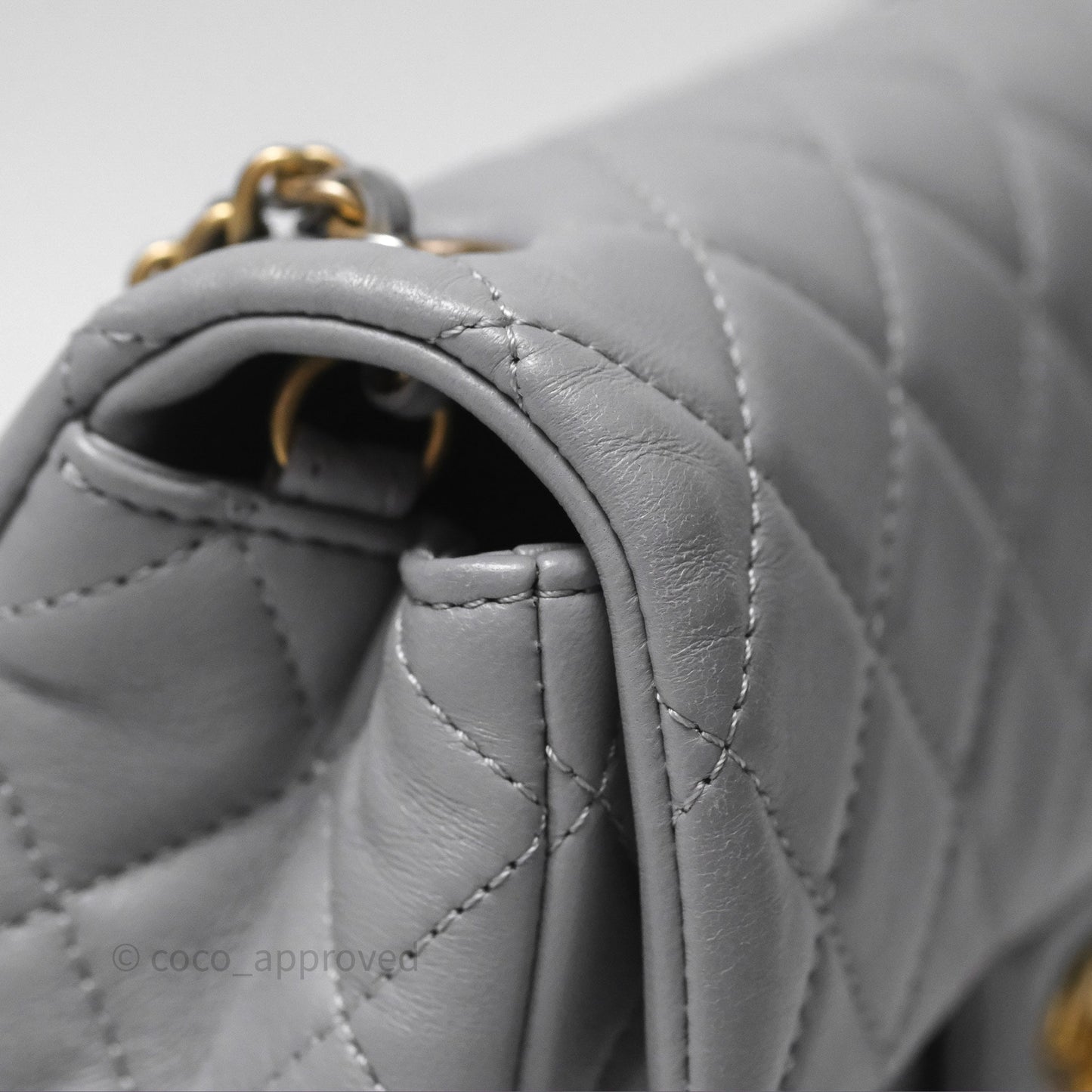 Chanel Pearl Crush Mini Rectangular Quilted Grey Lambskin Aged Gold Hardware