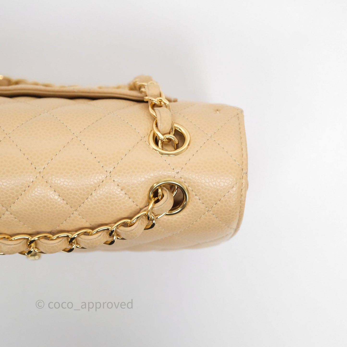 Chanel Small Classic Flap Quilted Beige Caviar Gold Hardware