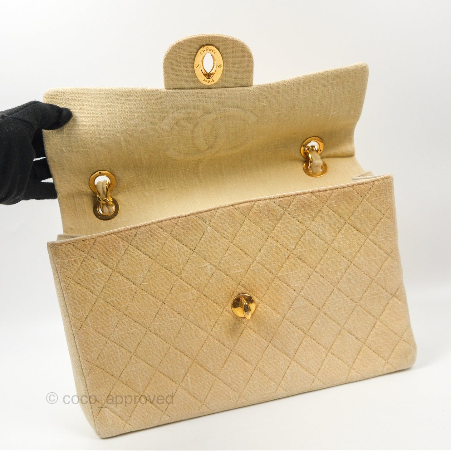 Chanel Vintage XL Jumbo Single Flap Beige Cotton Canvas 24K Gold Hardware