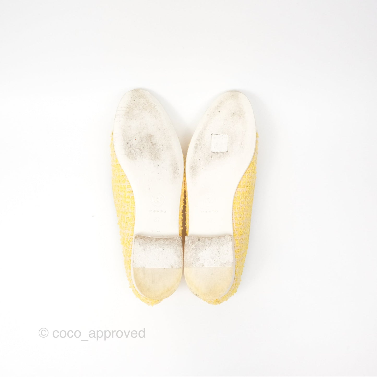 Chanel Ballerina Flats Yellow Tweed White Size 37
