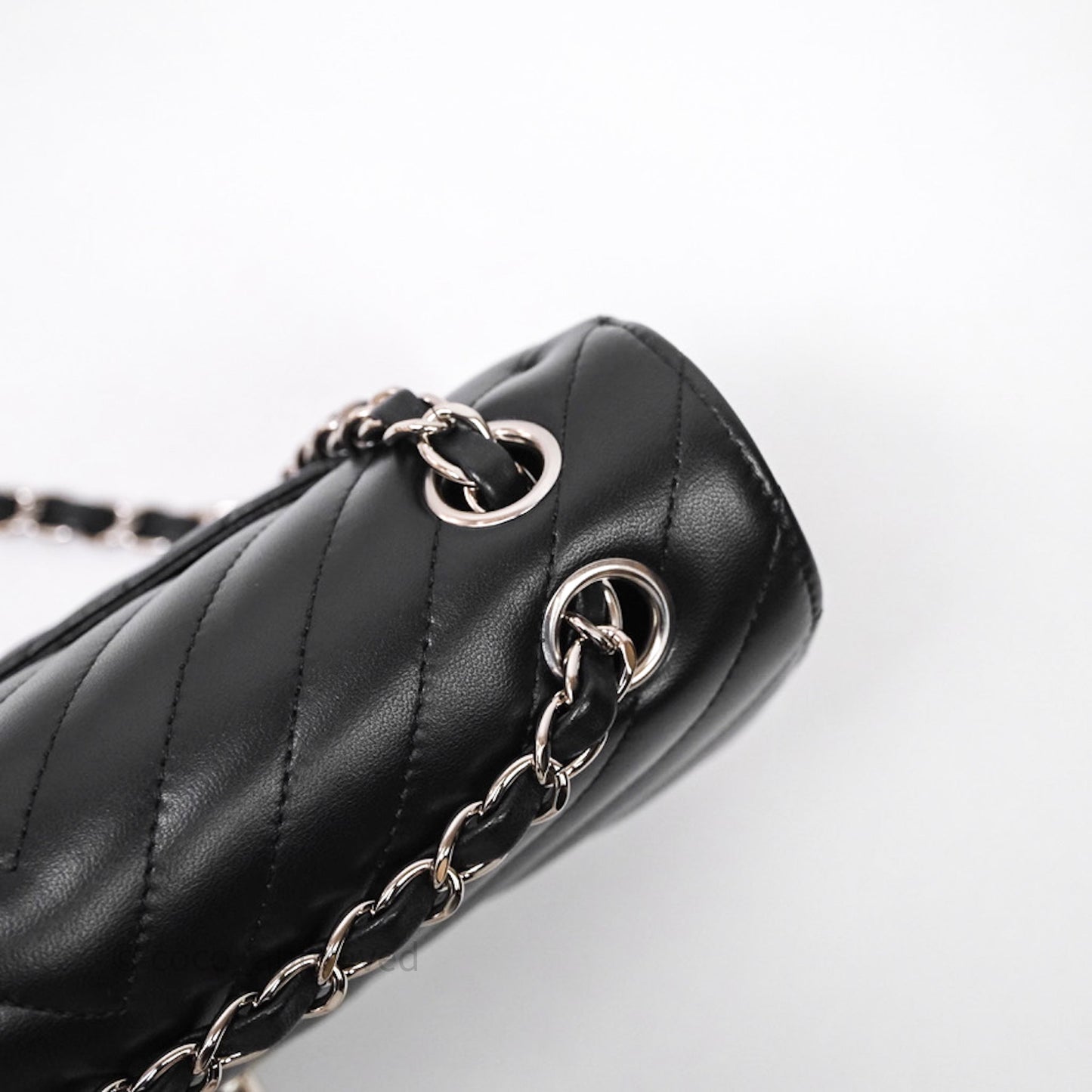 Chanel Small Classic Chevron Flap Black Lambskin Silver Hardware