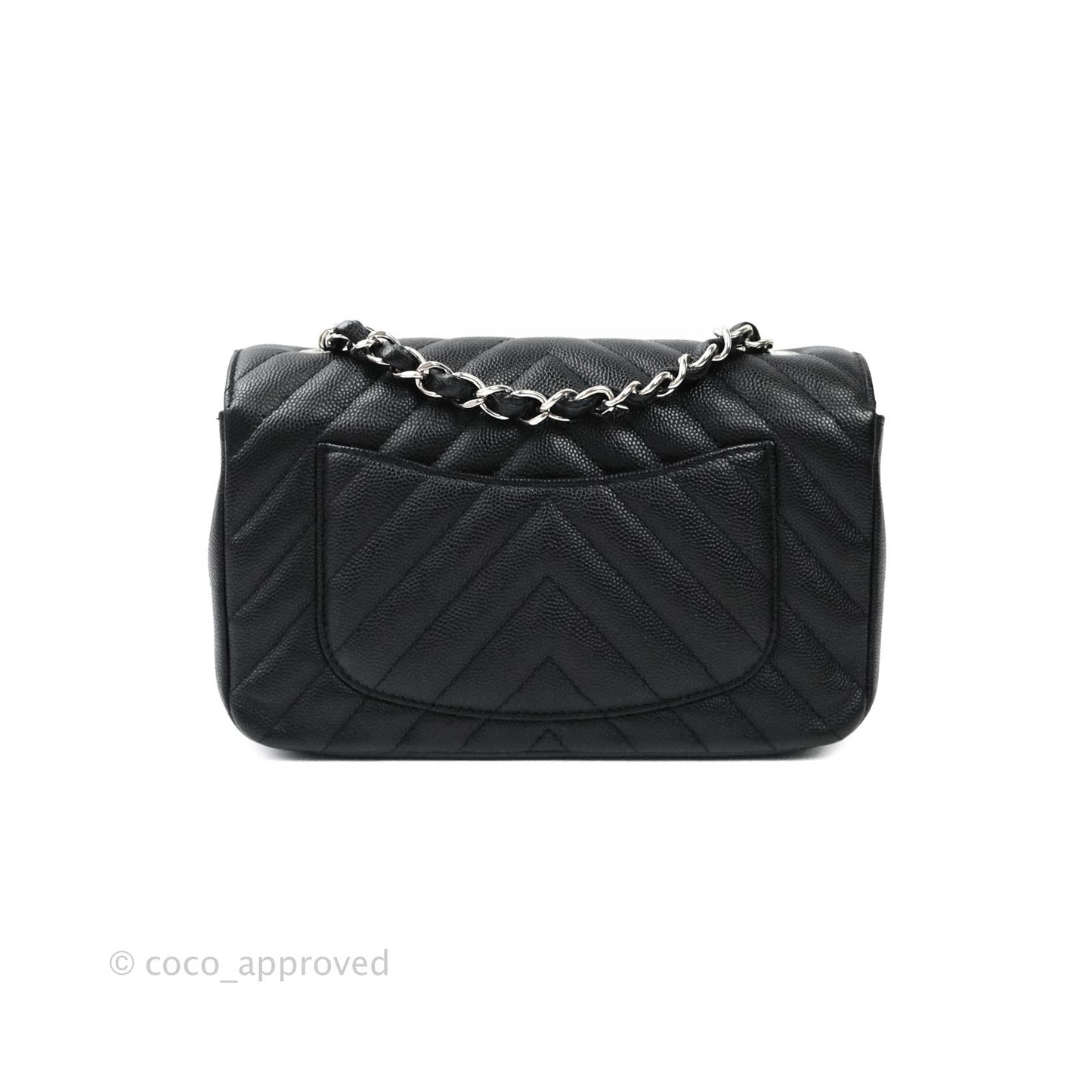 Chanel Mini Rectangular Chevron Caviar Black Silver Hardware