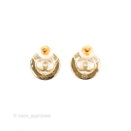 Chanel Crystal CC Round Earrings Gold Tone 20B