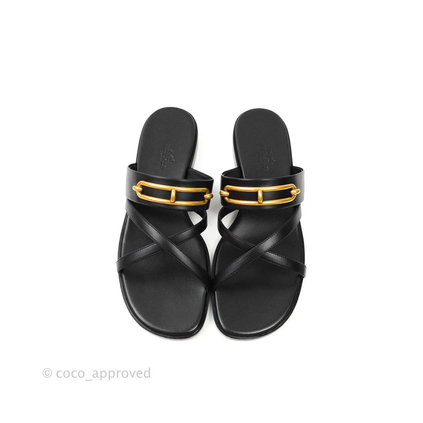 Hermès Claire Cross Flat Sandals in Black Size 38