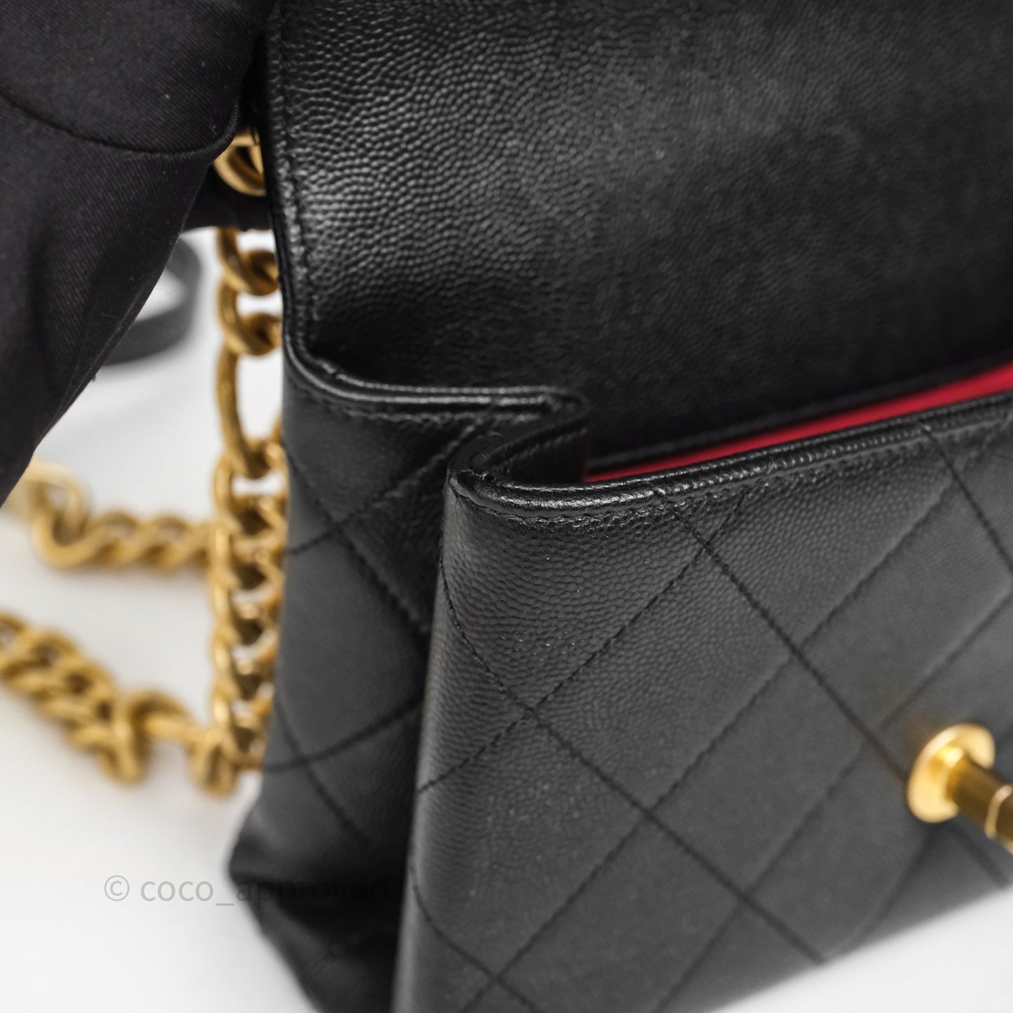 Chanel Mini Bracelet On Chain Flap Bag Flat Quilted Black Caviar Aged Gold Hardware