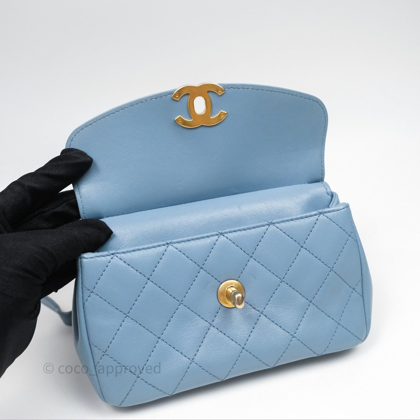 Chanel Curved Flap Bag Blue Lambskin Aged Gold Hardware