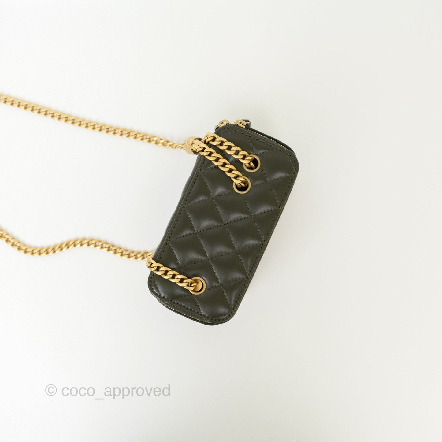 Chanel All Slide Vanity with Adjustable Chain Dark Olive Green Lambskin Aged Gold Hardware