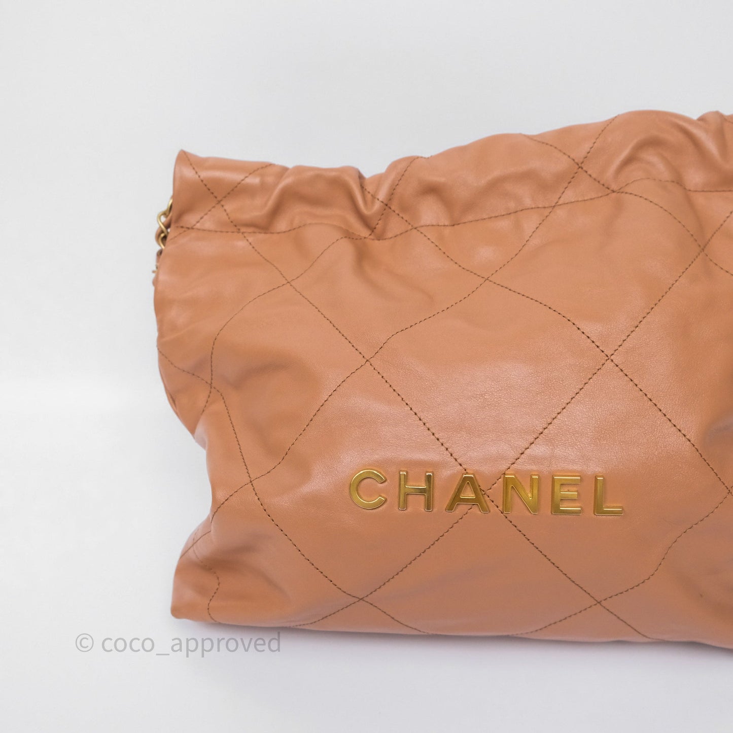 Chanel 22 Small Caramel Beige Shiny Calfskin Aged Gold Hardware