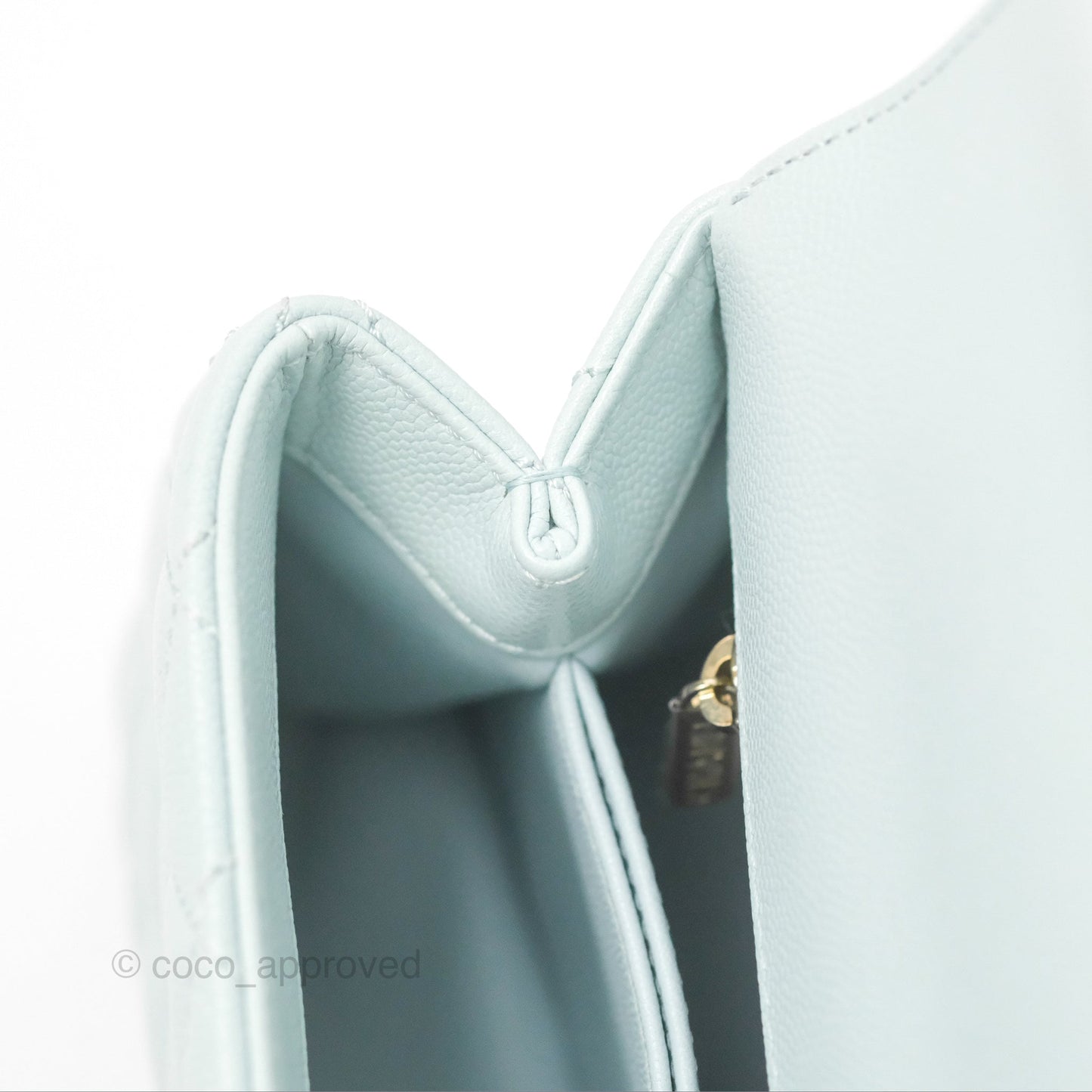 Chanel Small Coco Handle Quilted Light Baby Blue Caviar Gold Hardware