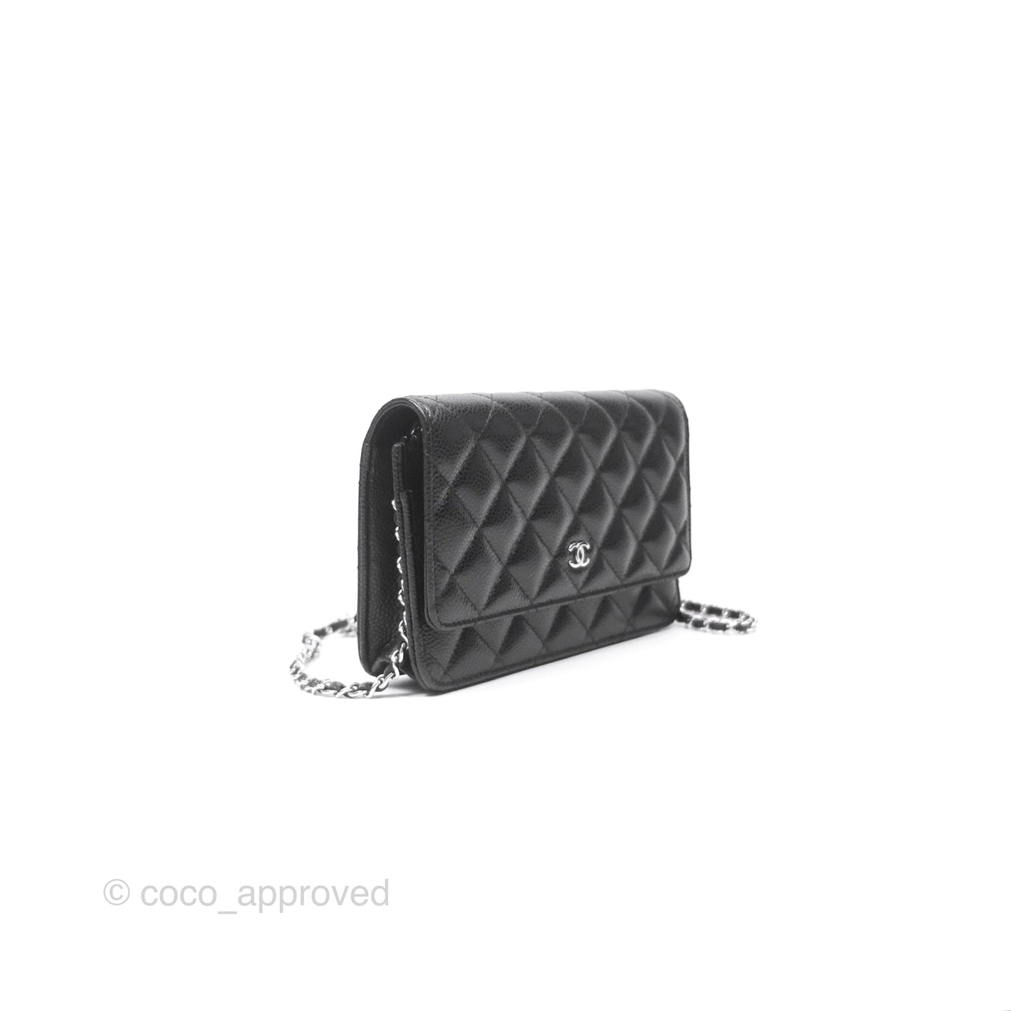 Chanel Classic Wallet On Chain WOC Quilted Black Caviar Silver Hardware
