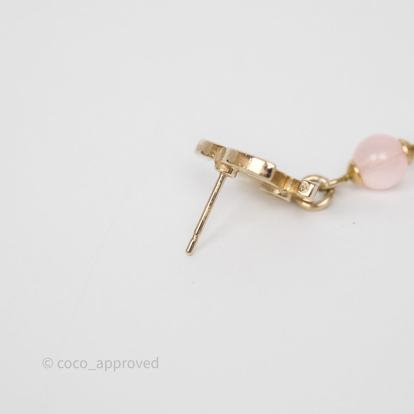 Chanel CC Pink Bead Heart Pearl Crystal CC Drop Earrings Gold Tone 21B