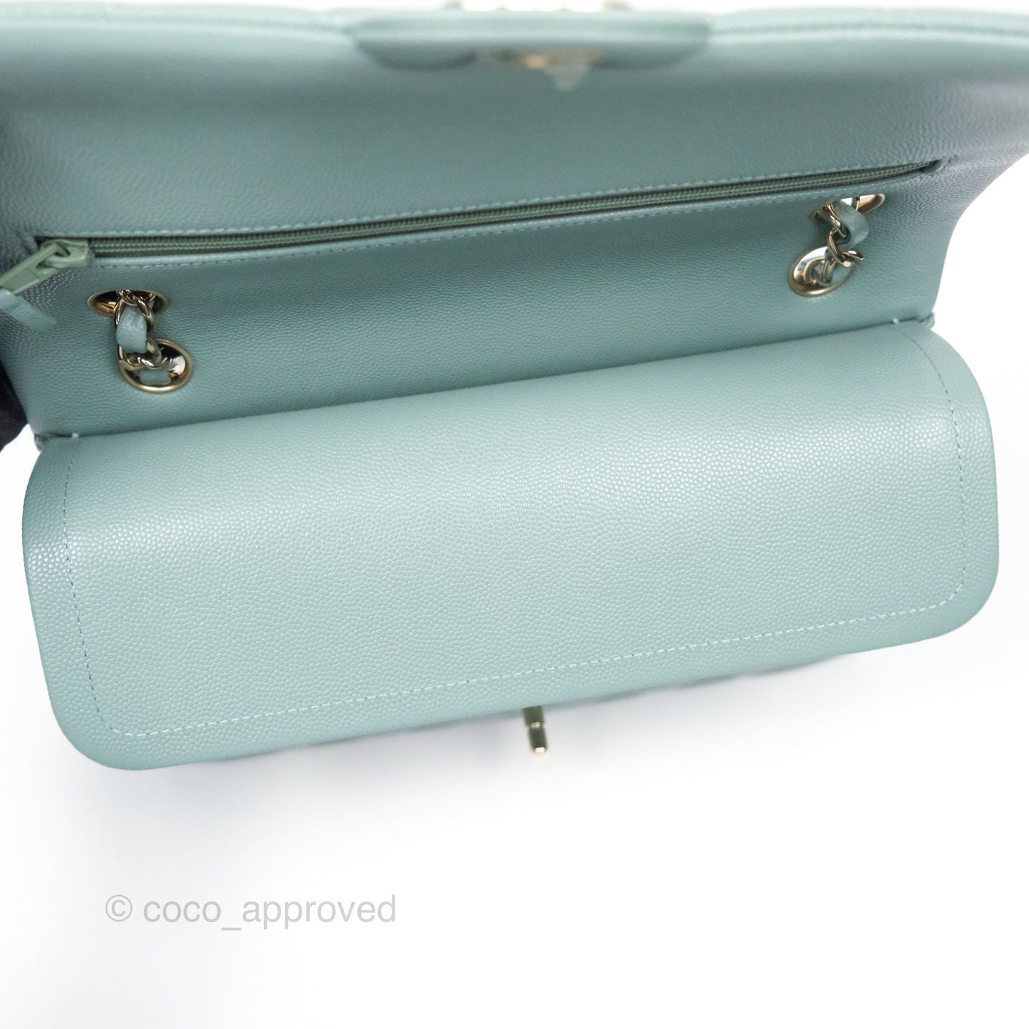 Chanel Classic M/L Medium Flap Quilted Tiffany Seafoam Green Caviar Gold Hardware